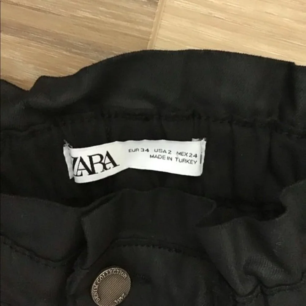 Zara Black Coated Baggy Paperbag Waist Pants 2